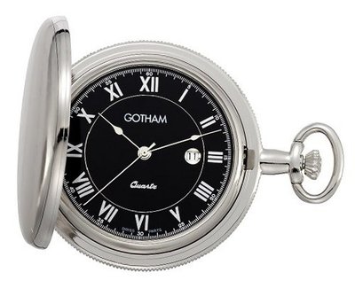 Gotham Silver-Tone Polished Covered Quartz Date Pocket # GWC14070SB