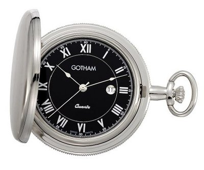 Gotham Silver-Tone Satin Covered Quartz Date Pocket # GWC14071SBR