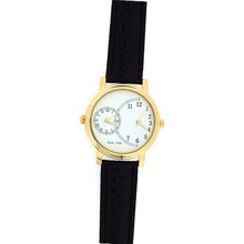 Gents Gold Tone Dual Time Multiple Time Zone Black Leather Strap GOTW89