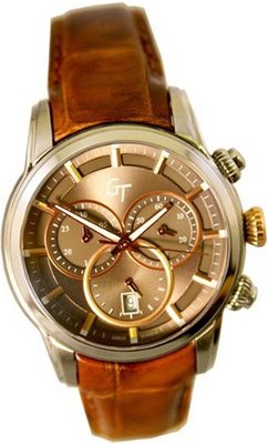 Great Timing GT Swiss Chrono 10ATM Brown Band Rose Gold Accents GTA9829W-s-brn
