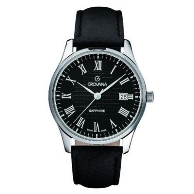 Grovana Quartz with Black Dial Analogue Display and Black Leather Strap 1215.1534