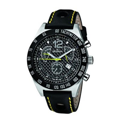 Grovana Quartz with Black Dial Chronograph Display and Black Leather Strap 1620.9578