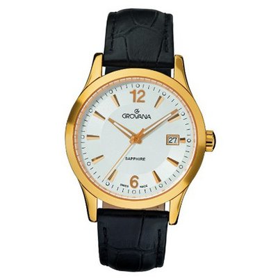 Grovana Quartz with Silver Dial Analogue Display and Black Leather Strap 1209.1512