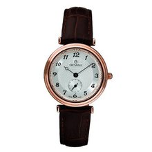 Grovana Silver Dial Rose Gold-Tone Brown Leather Ladies 3276.1562