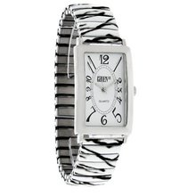 Gruen II Quartz Ladies Black White Zebra Print Stretch Bracelet GRT573