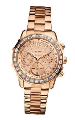 GUESS U0016L5 Dazzling Hi-Energy Rose Gold-Tone Chronograph Sport with Genuine Crystal Accents