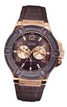 GUESS U0040G3 Rigor Standout Multi-Function Dressy Sport with Genuine Leather Brown Strap & Dial & Rose Gold-Tone Case