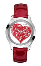 GUESS U0113L2 Silver-Tone Clearly Inspired Red Crystal Heart