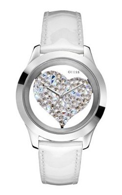 GUESS U0113L6 White and Silver-Tone Clearly Inspired Heart