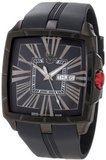 GV2 by Gevril 9000 Fiamme Square Black IP Coated Case Sapphire Crystal Black Dial Day-Date Rubber