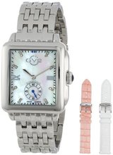 GV2 by Gevril 9200 Bari Rectangular Mother-Of-Pearl Diamond Bracelet and Leather Straps Set