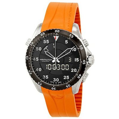 Hamilton Khaki Flight Timer Dual Display Chronograph Black Dial Orange Rubber H64554431