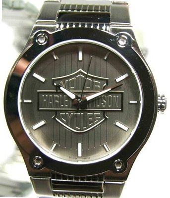 Harley-Davidson® Bulova® . Silver patterned dial with raised H-D® Logo. Luminous. All stainless steel. WR50m/165ft. 76A134
