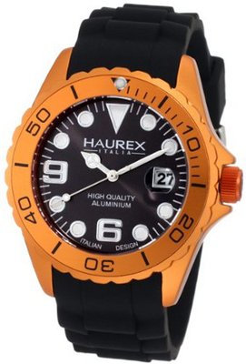 Haurex Italy 1K374UON Ink Black Rubber Band Orange Case and Bezel Aluminum