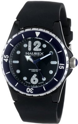 Haurex Italy PN379DNB Beauty Black Dial Rotating Blue Bezel Crystal