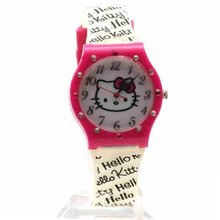 New Hello Kitty HKAQ2798 Hot Pink Round Plastic Case with Clear Color Printed Plastic Strap