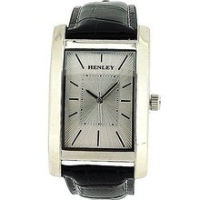 Henley Gents Analogue Textured Silver Dial Black Croc Effect Strap H01011