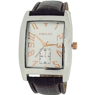 Henley Gents Two Tone Silver Dial Brown Croc Effect Strap H01003.14
