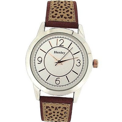 Henley Ladies Analogue Two Tone Silver Dial Suedette Sand Strap H06064.10