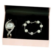 Henley Diamante Quartz with Mother of Pearl Dial Analogue Display and Matching Pearl Silver Stainless Steel Plated Bracelet H1352.1