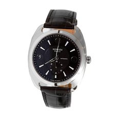 Hermes DR57.1B335/MNO 38.4mm Automatic Stainless Steel Case Black Leather Anti-Reflective Sapphire &