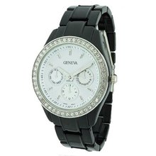 Classic Round Face Steel w/ Crystal Accents - Black