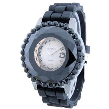 Jeweled Round Face w/ Crystal Accents - Black