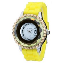 Jeweled Round Face w/ Crystal Accents - Yellow