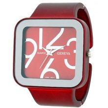 New Age Fashion Cuff with Square Face and Matte Chic Finish - Red