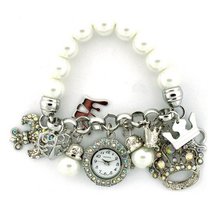 Pearl Bracelet w/ King and Queen Symbol Charms - White