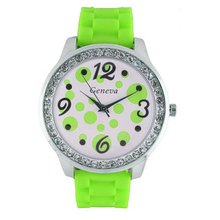 Round Face Silicone w/ Polka Dots and Crystal Accents - Lime