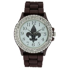 Small Round Face Silicone w/ Crystal Accents & Fleur de Lis Symbol- Brown