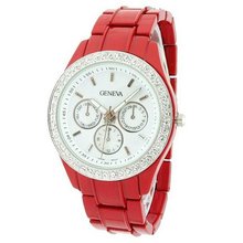 uHPW Classic Round Face Steel w/ Crystal Accents- Red 