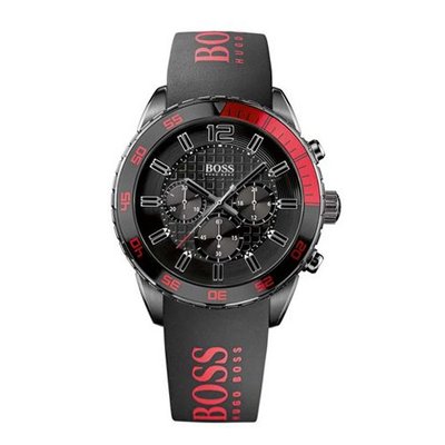 Hugo Boss , Chronograph Red and Black Silicone Strap 44mm 1512901