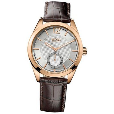 Hugo Boss Silver Dial Rose Gold-tone Brown Leather 1512794