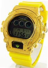 Unisex Joe Rodeo Ice Plus Aqua Master Gold Diamond Case & Shiny Yellow Band Digital G Diamond Shock #MMG-6