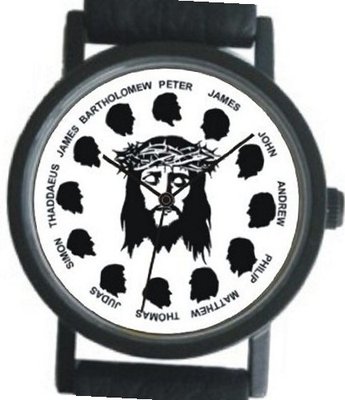 "Jesus Christ & the Twelve Apostles" on the Dial of the Small Size Black Case with a Black Strap and Buckle