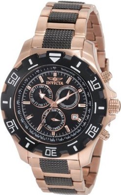 Invicta 1221 Invicta II Chronograph Black Dial 18k Rose Gold-Ion Plated Stainless Steel