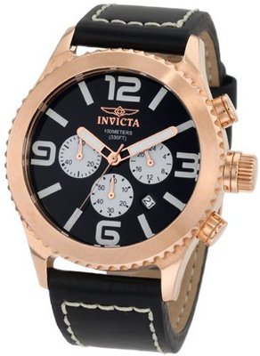 Invicta 1429 "II Collection" 18k Rose Gold-Plated Stainless Steel and Black Leather