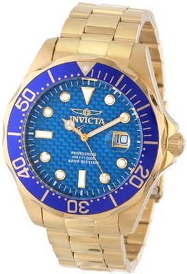 Invicta 14357 Pro Diver Blue Carbon Fiber Dial 18k Gold Ion-Plated Stainless Steel