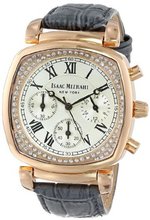 Isaac Mizrahi IMN54G Rose Gold Cushion Crystal Case Grey Leather Croco Embossed Leather Strap