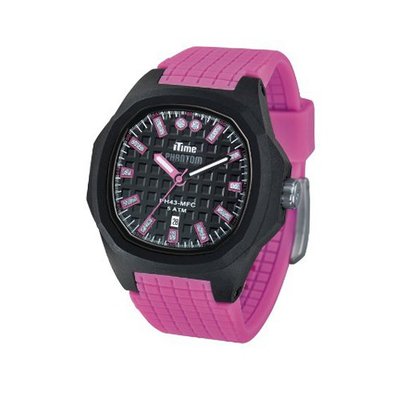 iTime Unisex Quartz with Black Dial Analogue Display and Pink Silicone Strap PH4300-PHD2