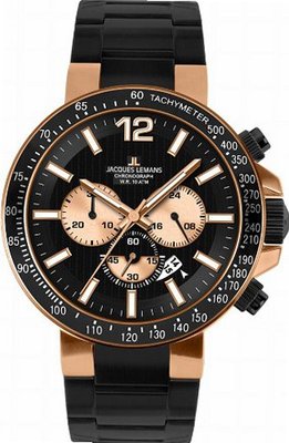 Jacques Lemans Liverpool 1-1768H 46mm Rose Gold Tone Case Silicone Mineral &