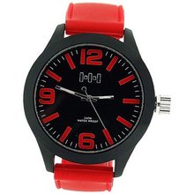 Jakob Strauss Chunky 30M Large Black Dial Red Rubber Strap Unisex L503