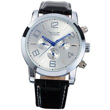 AMPM24 Mechanical Silver Blue 6 Hands Date Day Sport Leather Wrist Gift PMW042