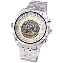 Mudder Luxry Rotating Dial Skeleton Self-Wind Up Auto Mechanical - White