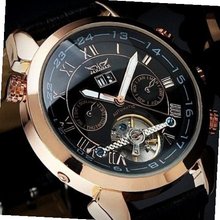 Resistant-scratch Mineral Glass, Self-winding Mechanism, Rose Golden Case, Black Strap & Dial, Luxery Auto Mechanical Hand Wrist