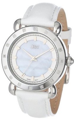 JBW J6265B 16 Diamond Bezel White Genuine Leather Band