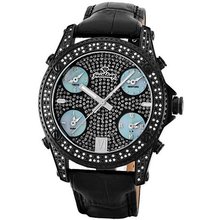 JBW JB-6244-C "Jet Setter" Five Time Zone Diamond Ion-Plated Stainless Steel Black Leather