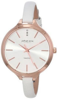 Johan Eric JE2100-09-001 Herlev Rose Gold Case and White Leather Diamond Accents Slim
